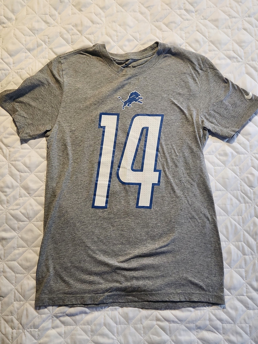 Nike Men's Gray Detroit Lions #14 Tee with Blue Accents